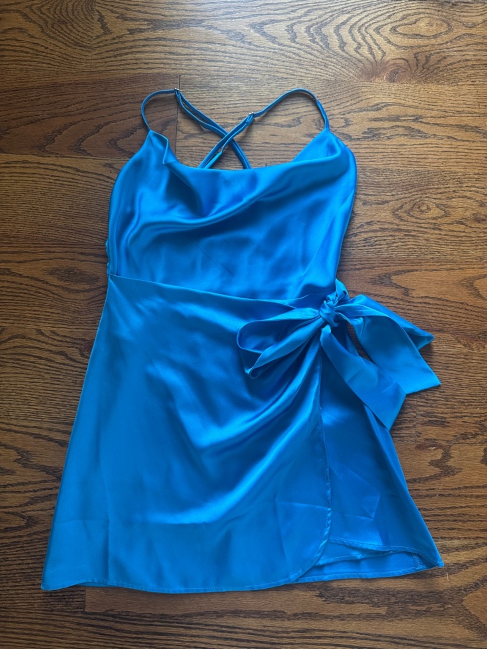 Show Me Your Mumu Satin Cowl Neck Slip Dress with Side Bow - Bright Blue